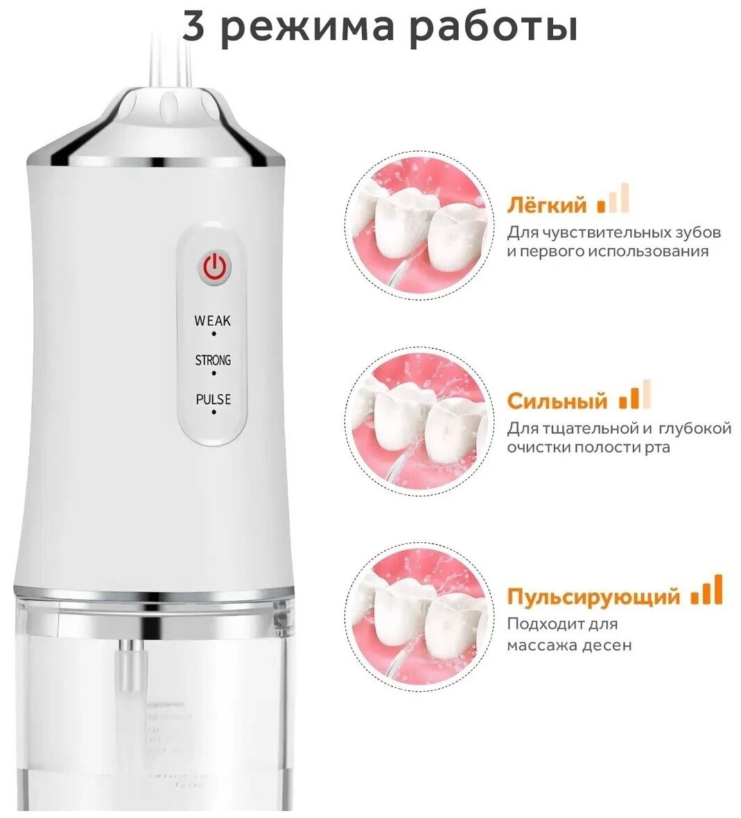 Портативный ирригатор для полости рта/ Ирригатор для чистки зубов языка десен/ Прибор для чистки зубов полости рта - фотография № 4