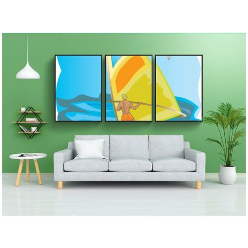 фото Набор модулных постеров для интерьера "набросок, летом, море" 60x90 см. в тубусе, без рамки lotsprints