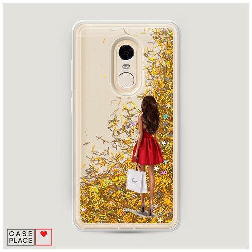 фото Чехол жидкий с блестками xiaomi redmi note 4x девушка в красном мини-платье case place