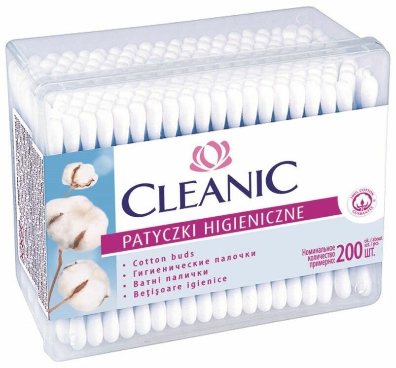 Cleanic Ватные палочки гигиенические в прямоугольной коробке, 200 шт