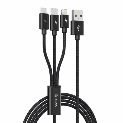 Кабель Devia Gracious Series 3in1 Cable 1.2m, черный кабель devia king series dual angle usb c red