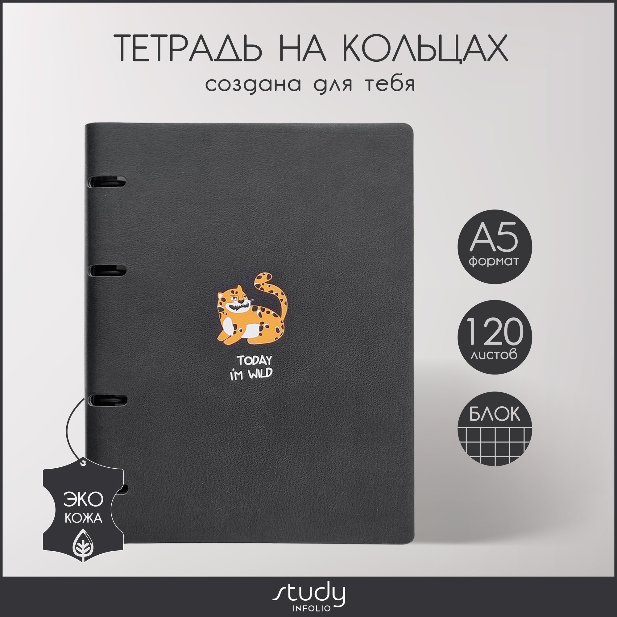 Тетрадь с кольцевым механизмом, Cute, 120 листов, клетка InFolio - фото №1