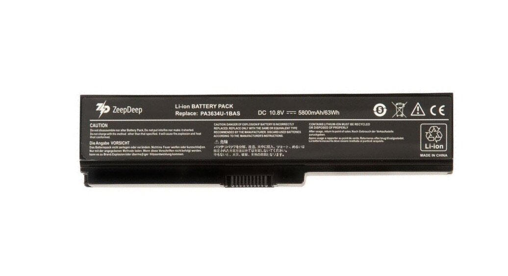 Battery / Аккумулятор повышенной емкости для ноутбука Toshiba Satellite L750 (PA3634U-1BAS) ZeepDeep Energy 63Wh, 5800mAh, 10.8V-11.1V