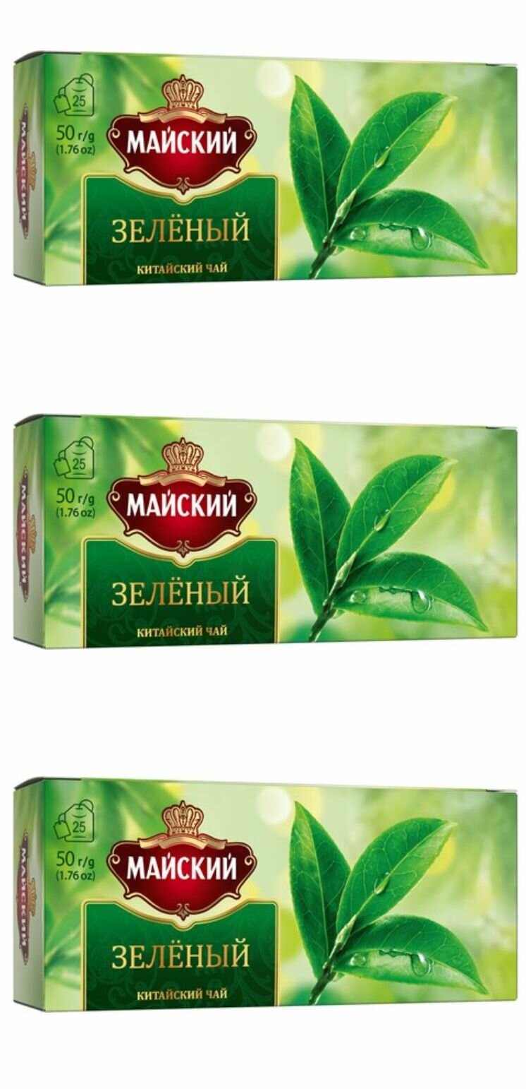 Майский Чай зелёный в пакетиках Китайский, 25 штук по 2 г, 3 уп