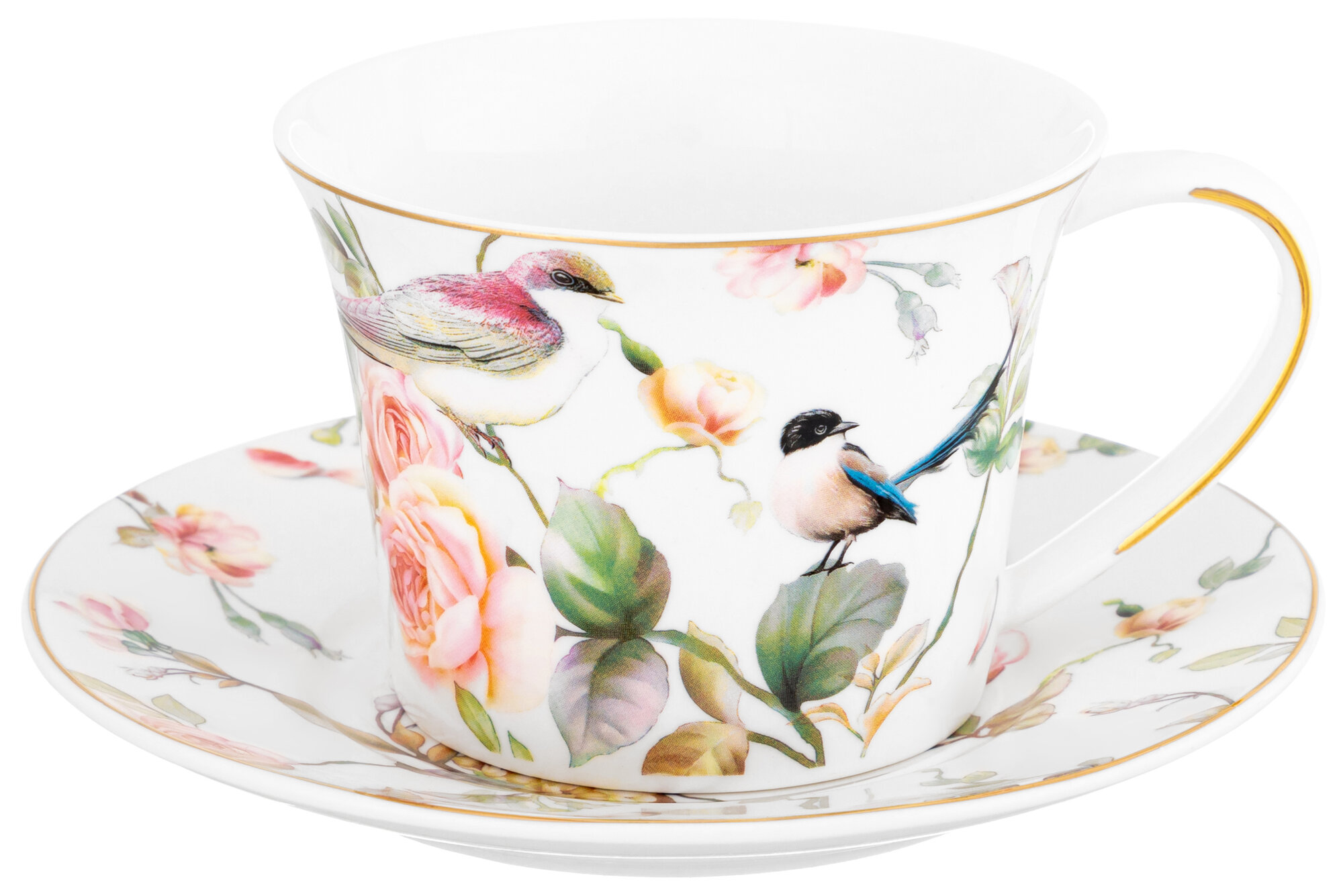 Чайная пара / чашка с блюдцем / кружка для чая, кофе 4 предмета 270 мл Elan Gallery Певчие птички