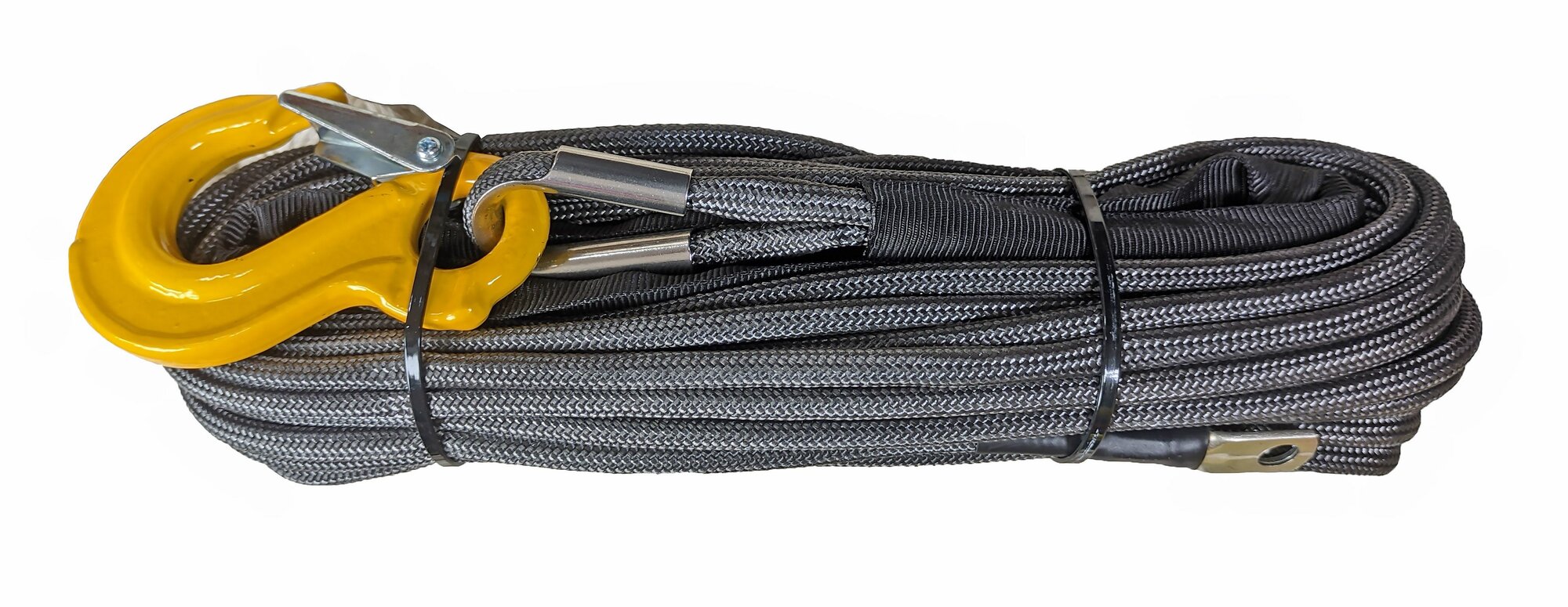 Синтетический трос на лебедку внедорожника готовый с оплеткой 10мм/25м с крюком