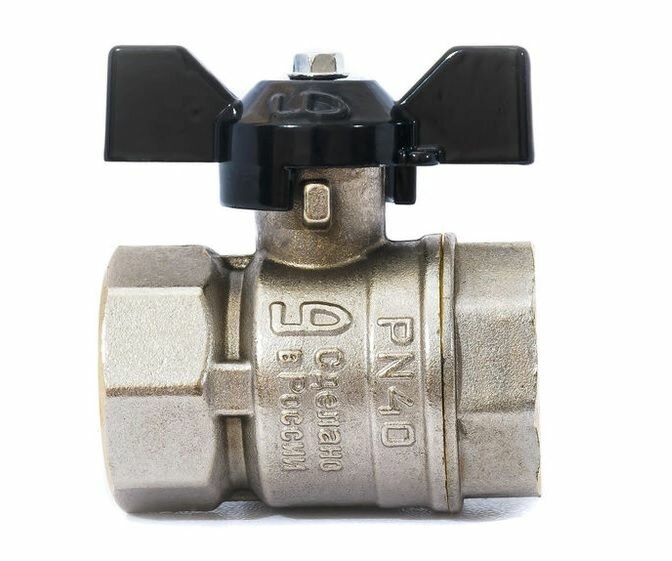 фото Кран шаровой латунный ВР-ВР полнопроходной, ручка-бабочка (черная), Ду 15 (1/2"), Ру 40, LD Pride 47.15. В-В. Б (уп. 2шт.)