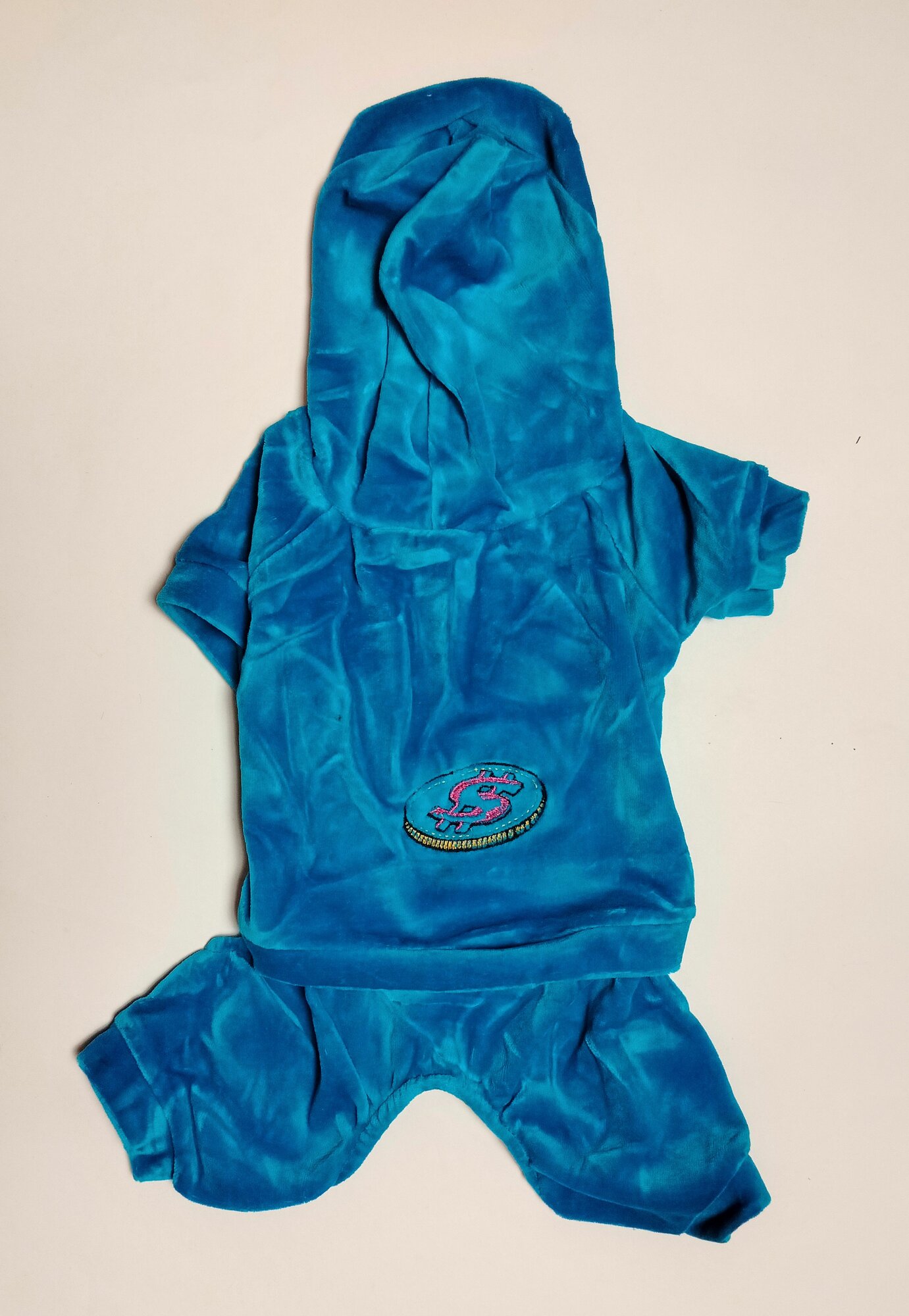 Спортивный костюм №2 для мелких пород, цвет голубой с рисунком "Доллар"