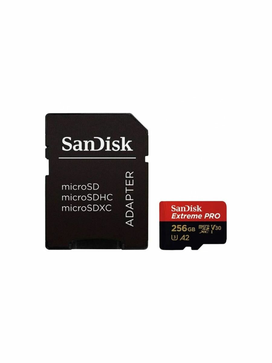 Карта памяти SanDisk microSDXC Extreme Pro Class 10 UHS-I U3 A2 (200/90MB/s) 256GB + ADP