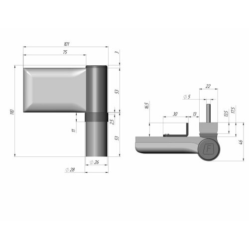 Петля дверная ПД-N 2х секц для ПВХ 150кг RAL 9006 серебро 822₽