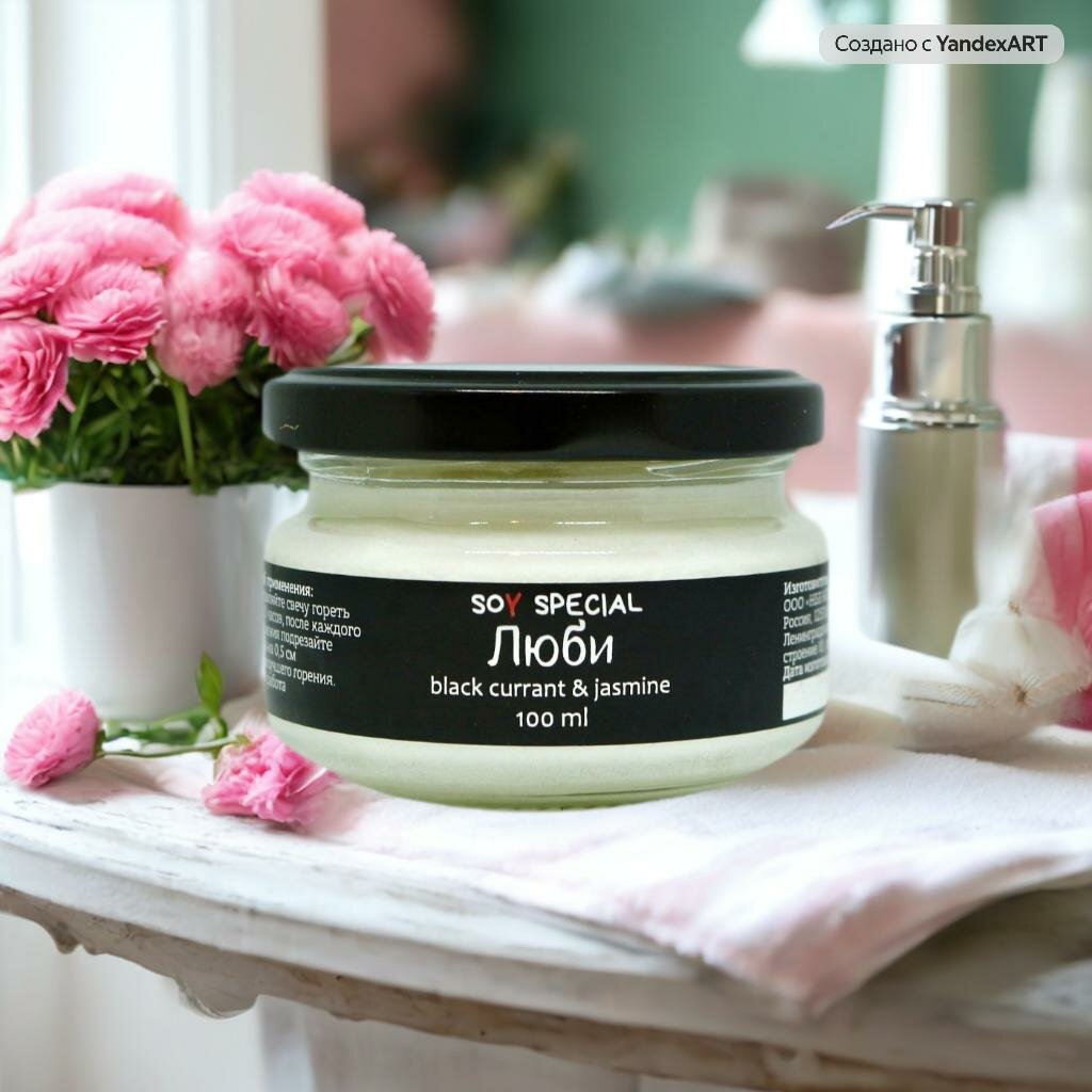 Ароматическая свеча "Люби", аромат жасмина и черной смородины, более 25 часов горения