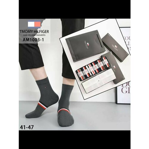 фото Носки tommy тommy нilfiger ам1003-1, комплект, 6 пар, размер 41/47, серый, черный, белый, коричневый, синий