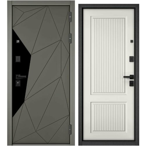 Дверь стальная Мастино TRUST MASS 202/198 Холст вулканический/Черный муар-Белоснежный 960 правая
