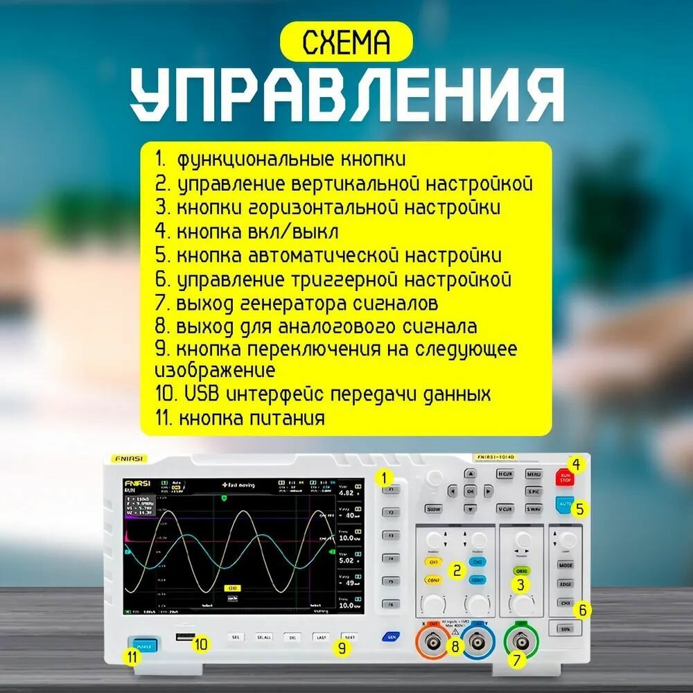 Осциллографы Осциллограф FNIRSI 1014D, Цифровой осциллограф 2 в 1 + генератор сигналов, 100 МГц- 2 Аналоговая полоса пропускания, Частота дискретизации 1 Гвыб/с