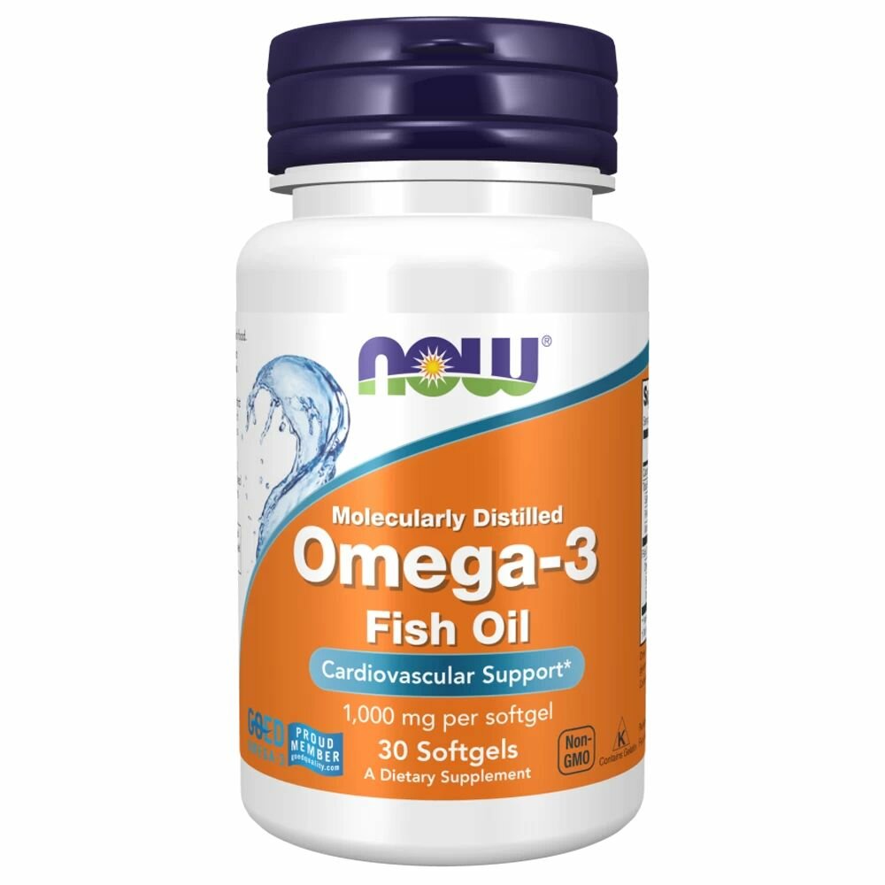 Now Foods Omega-3 Fish Oil 30 капсул, Омега-3, Рыбий жир в капсулах для сердца и сосудов, 1400 мг — фото 1