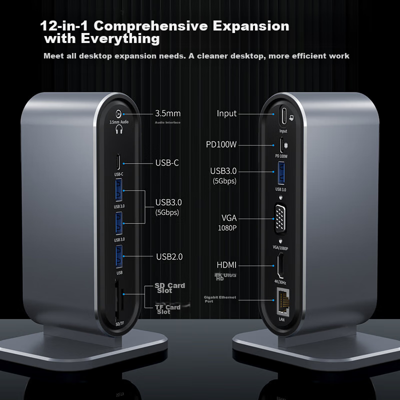 Acer Type-C Vertical Expansion Dock, HDMI/VGA High-Definition Screen Mirroring, 4K Gigabit Ethernet Port Adapter, USB Hub, Compatible with IPad Pro, Apple MacBook, Expansion