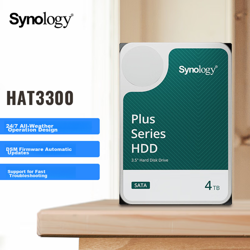 Synology NAS Hard Drive, 4TB, 256MB Cache, 5400 RPM, 3.5-Inch SATA HDD, HAT3300 Enterprise-Grade Mechanical Hard Drive, 24/7 Operation, Firmware Auto-Update