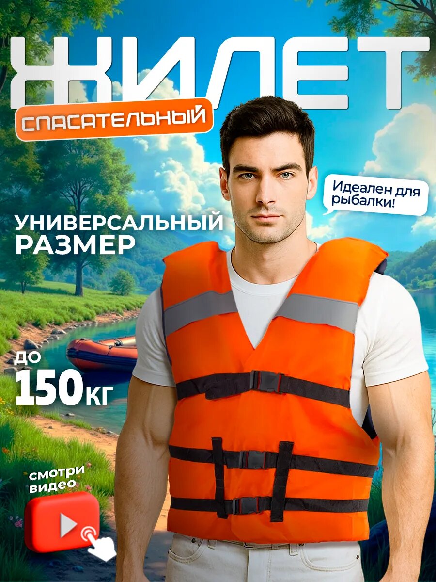 Спасательный жилет, универсальный размер, до 150 кг, для взрослых