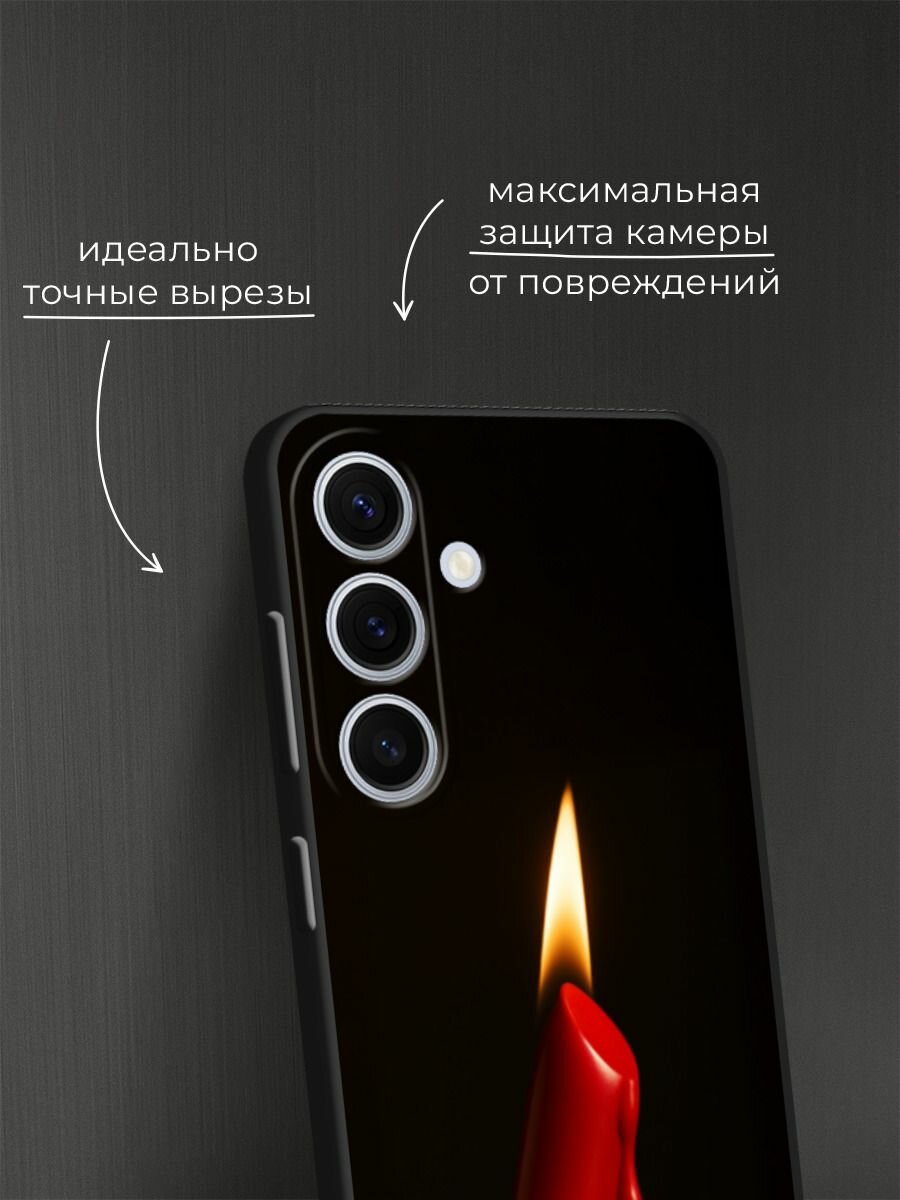 Черный матовый чехол на Samsung Galaxy S24 FE 5G / Самсунг S24 FE с принтом Красная помада с огнем — фото 1