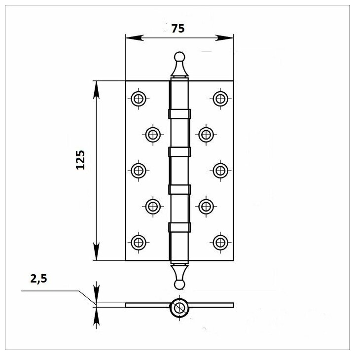 Дверная петля универсальная врезная Palladium N500AS5AB 125х75х2,5 мм бронза