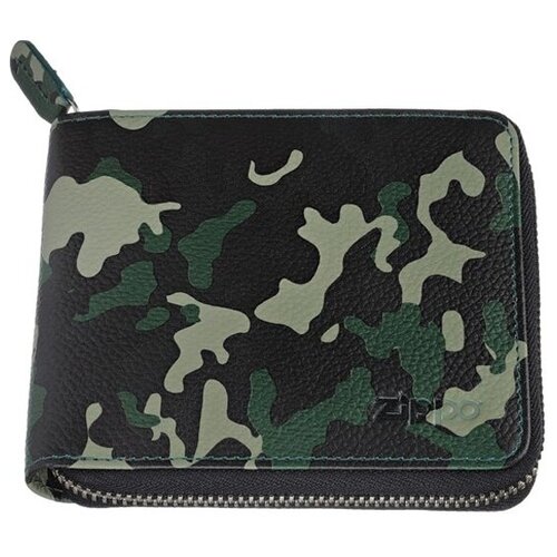 фото Кошелёк zippo, зелёно-чёрный камуфляж, натуральная кожа 2006055