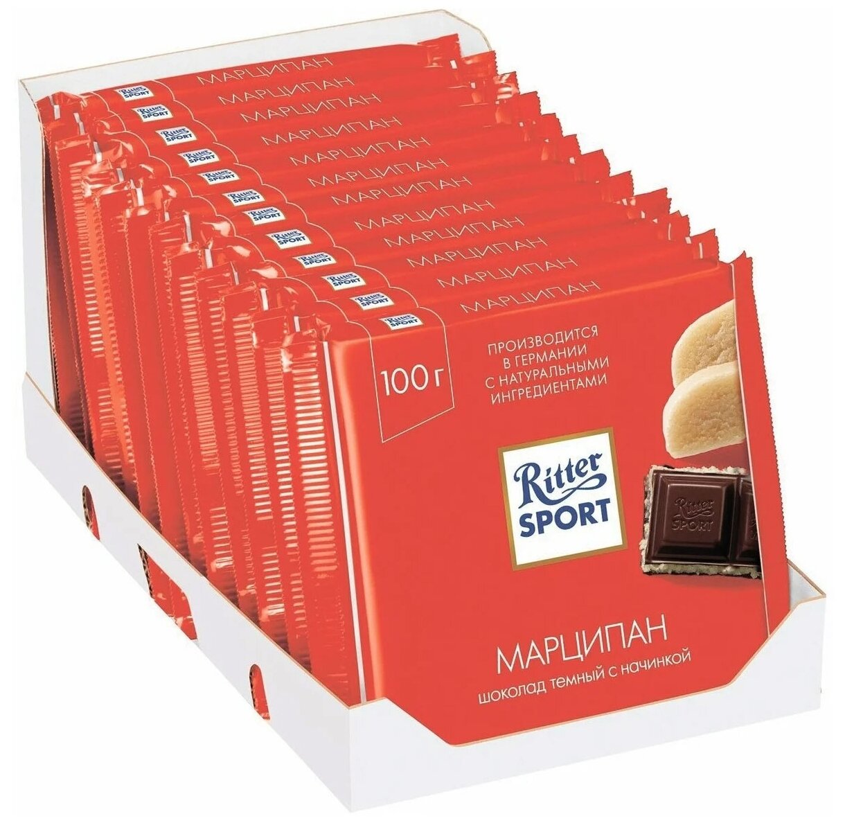 Ritter Sport Риттер шоколад темный с начинкой Марципан, 12 шт по 100 г