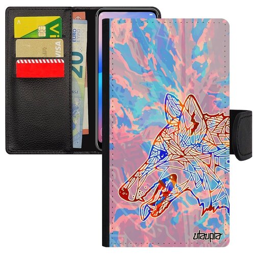 фото Необычный чехол книжка на телефон // xiaomi mi 8 lite // "волк" хаски злой, utaupia, розовый