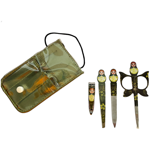 Маникюрный набор Матрешка 4 предмета (зеленый). ножницы маникюрные в наборе