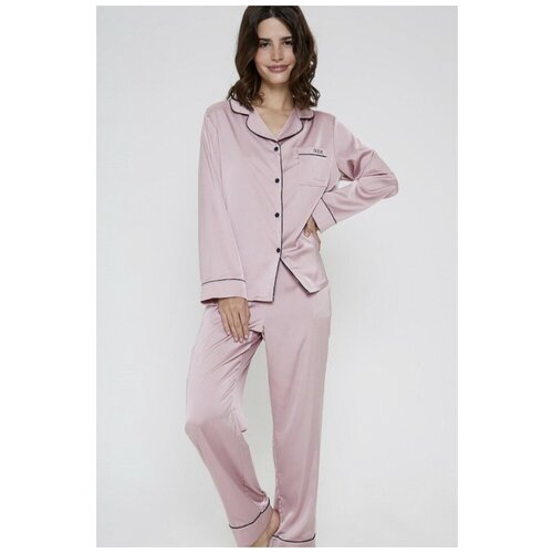 фото Пижама oleve, рубашка, брюки, длинный рукав, размер xxxl, розовый