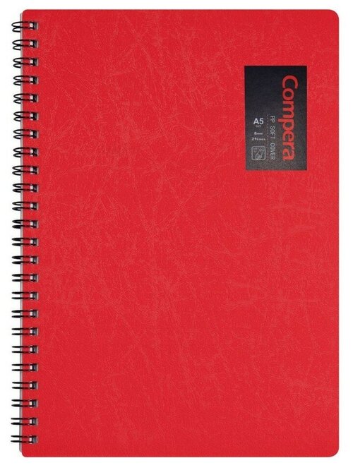 Блокнот на пружине A5 в линейку 50 листов COMIX Compera Original, обложка красная