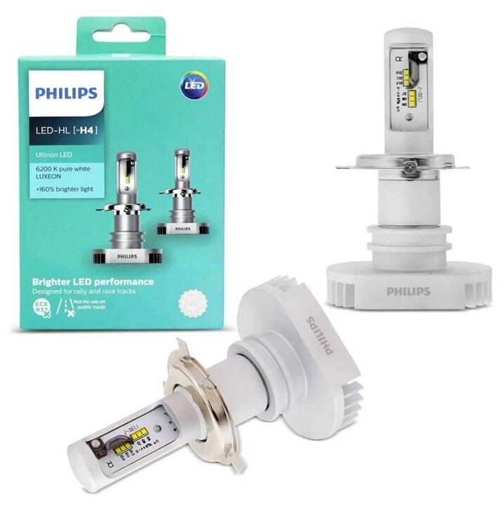 Лампы автомобильные светодиодные Philips H4 Ultinon LED 6200K (2 шт.) PHILIPS-11342ULWX2