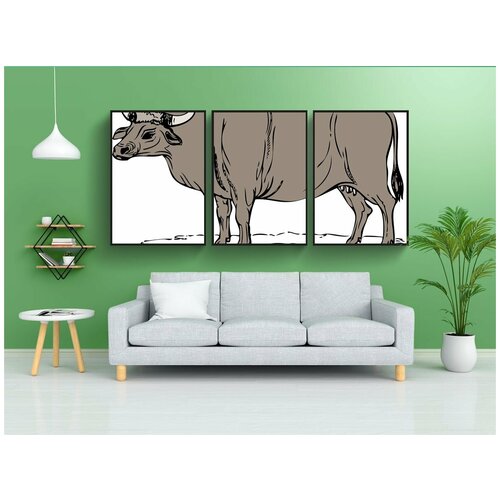 фото Набор модулных постеров для интерьера "корова, крупный рогатый скот, бычий" 60x90 см. в тубусе, без рамки lotsprints