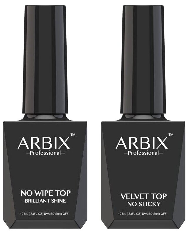 Arbix Набор топов для маникюра No wipe top Brilliant Shine + Velvet Top No sticky, прозрачный, 10 мл