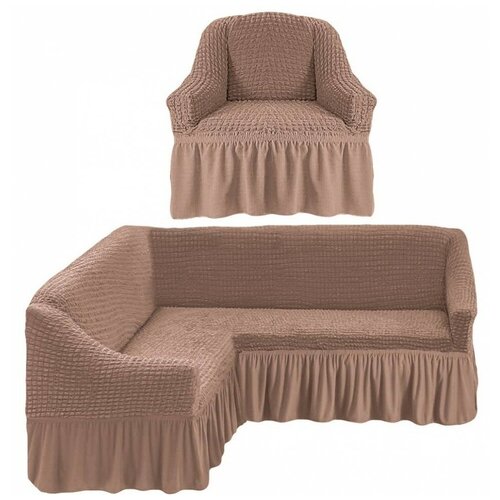 фото Karteks комплект чехлов на угловой диван и кресло gomer цвет: капучино (одноместный,трехместный)