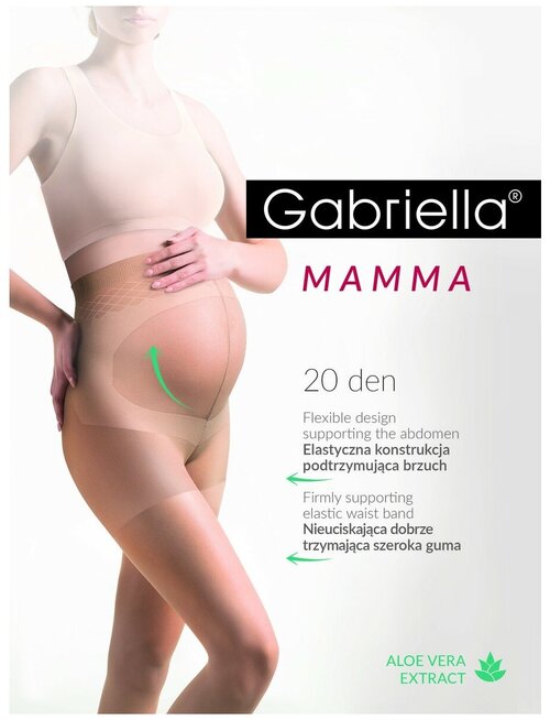 Комфортные колготки для беременных Mamma 20 den, Gabriella, телесный, 3 размер, 85% полиамид, 15% эластан, прозрачный пакет,