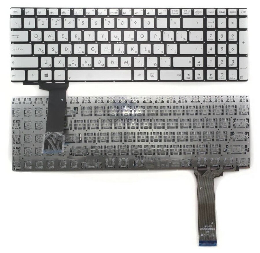 Клавиатура для ноутбука Asus N76vz серебристая с поддержкой подсветки