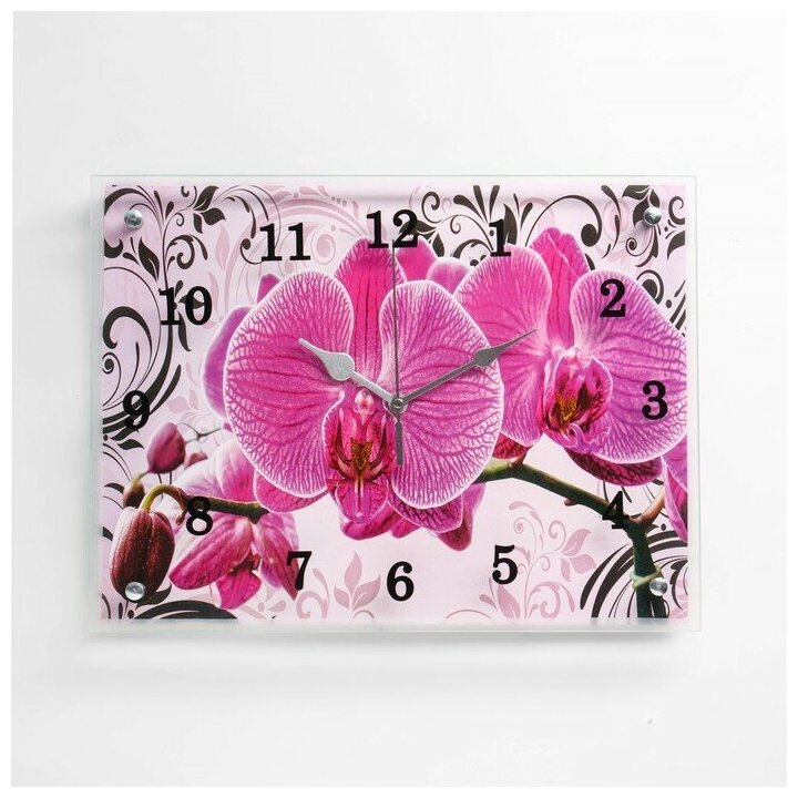 Сюжет Часы-картина настенные, серия: Цветы, "Розовые орхидеи с узором", 30 х 40 см
