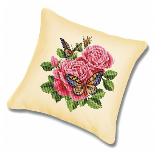 фото Набор для вышивания. подушка "бабочки и розы" (канва бежевая) белоснежка