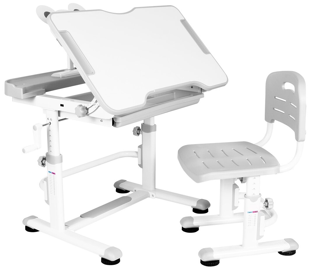Комплект Anatomica Litra парта + стул + выдвижной ящик + подставка белый/серый - фотография № 2