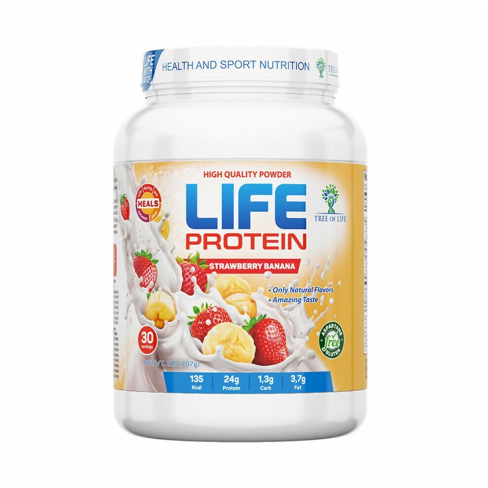 LIFE Protein 907 gr, 30 порции(й), клубника банан