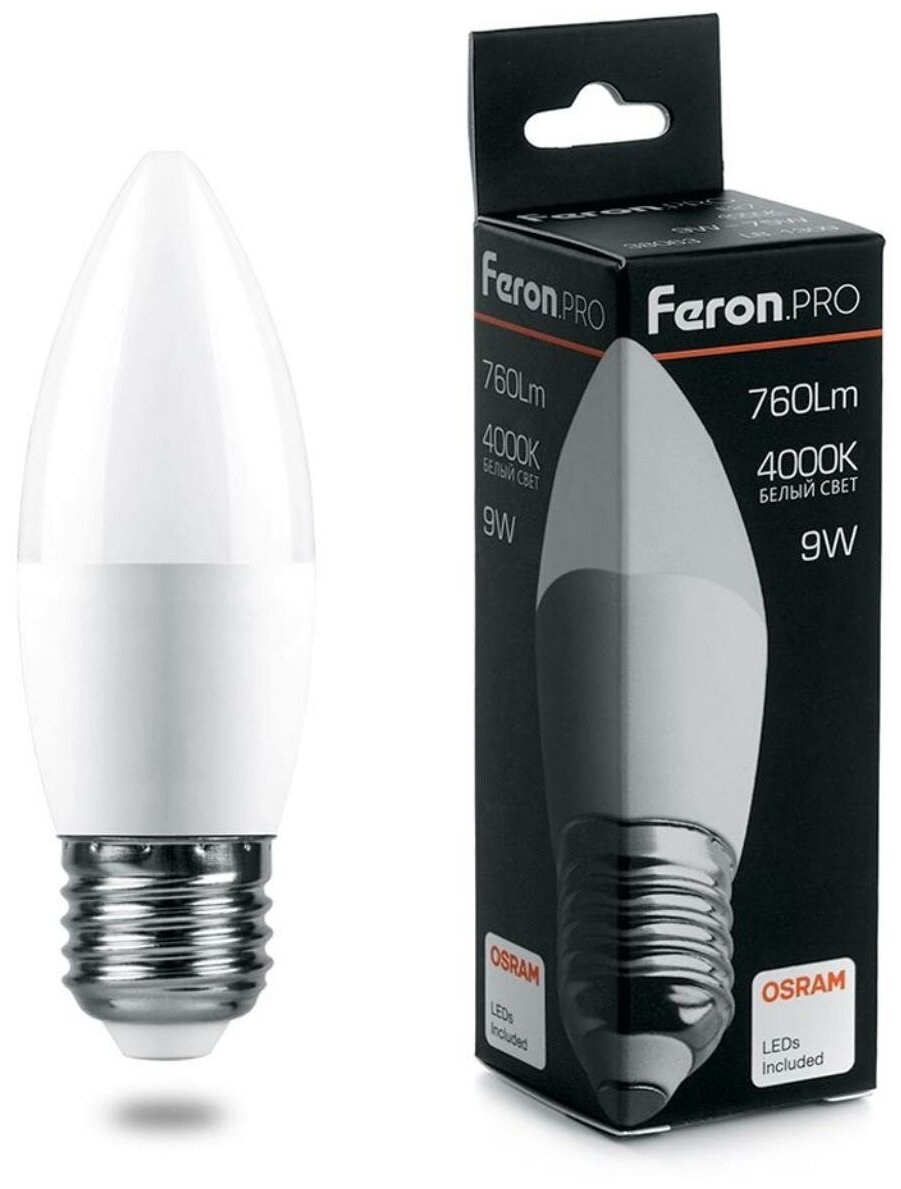 Лампа Feron OSRAM LED LB-1309 C37 9W E27 2700K 230V свеча