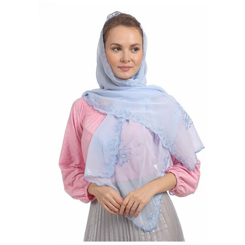 фото Церковный шарф-палантин с вышивкой женский "бежевый" /пасхальный палантин / хор /школа /крестины /крещение /венчание крестим деток