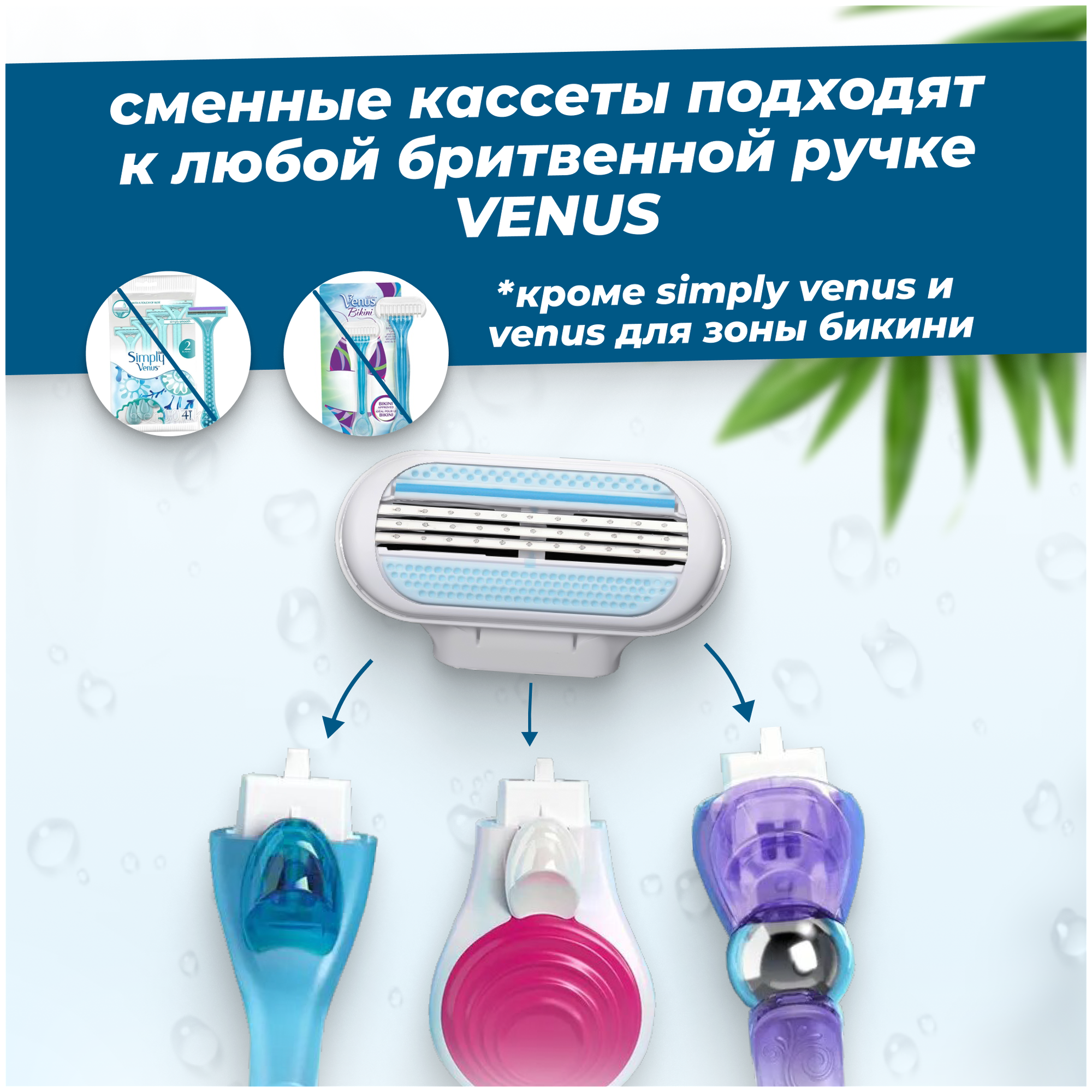 Сменные кассеты с женской бритвой Lady'S 3 Light совместимы с бритвами Gillette Venus 4 шт. по 3 лезвия + 1 станок