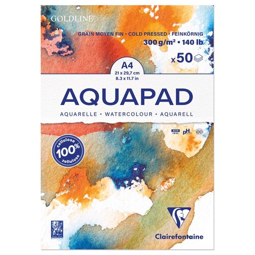 Альбом для акварели Clairefontaine Goldline Aqua 29.7 х 21 см (A4), 300 г/м², 50 л. белый A4 29.7 см 21 см 300 г/м²