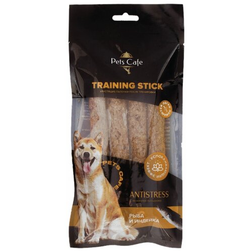 Pets Cafe Хрустящие палочки TRAINING STICK ANTISTRESS с экстрактом пустырника Рыба и индейка д/собак, 60 г