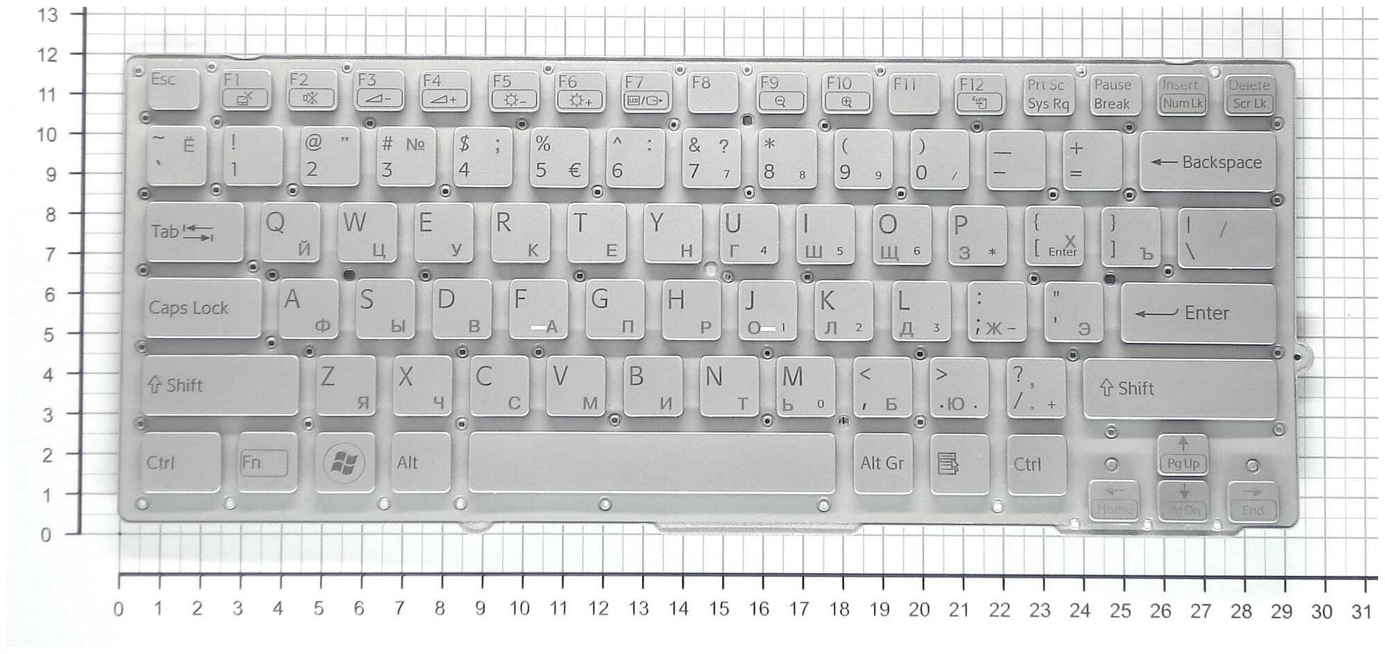 Клавиатура для ноутбука Sony Vaio VPC-SB3M1RP серебристая без рамки