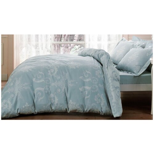 фото Постельное белье 1.5-спальное tivolyo arredo deluxe, сатин-люкс, 2 наволочки 50 х 70 см, бирюзовый