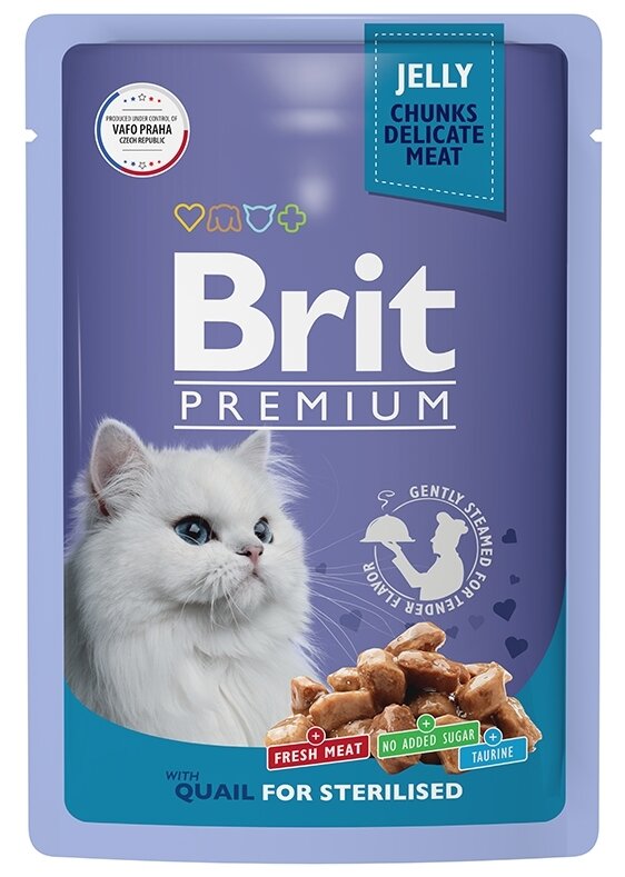 Влажный корм для стерилизованных кошек Brit Premium  перепел (кусочки в желе)