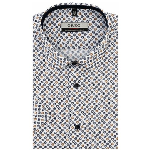 Рубашка мужская короткий рукав GREG 123/207/0048/Z/1p, Полуприталенный силуэт / Regular fit, цвет Белый, рост 174-184, размер ворота 39