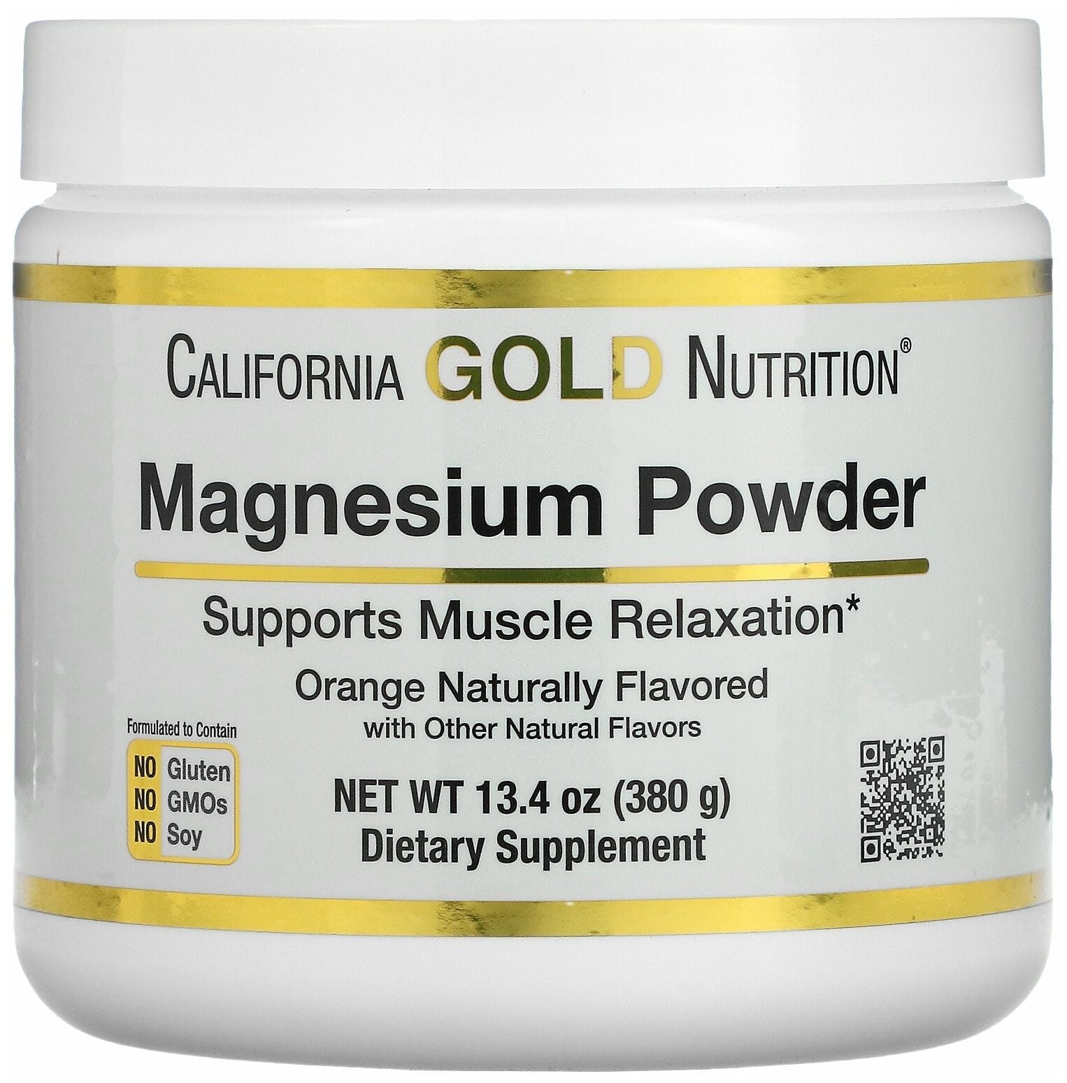 Порошок California Gold Nutrition Magnesium Powder Orange Naturally flavored, 380 г, 373 мл, 113 шт.